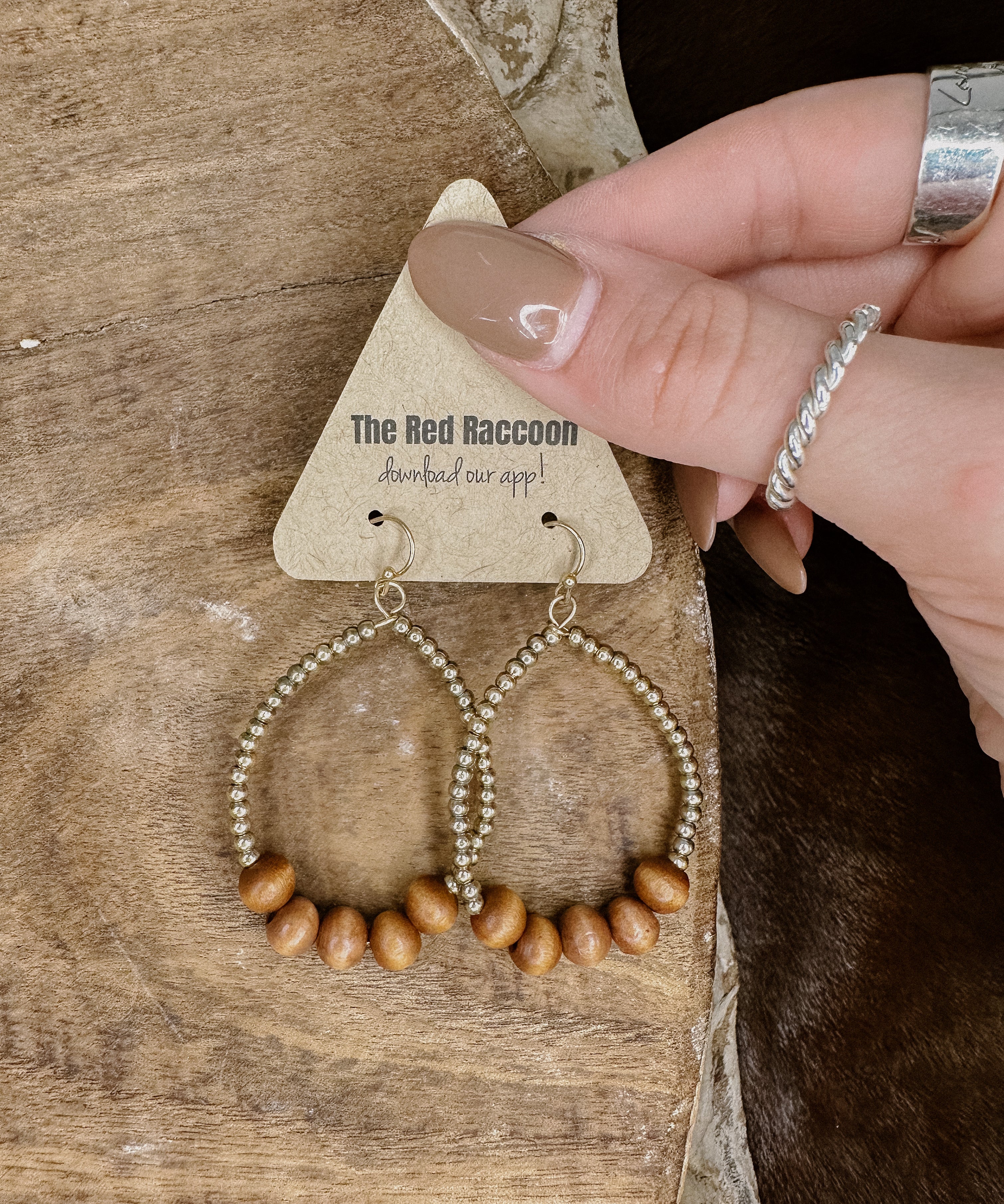 Gold + Wood Teardrop Earring