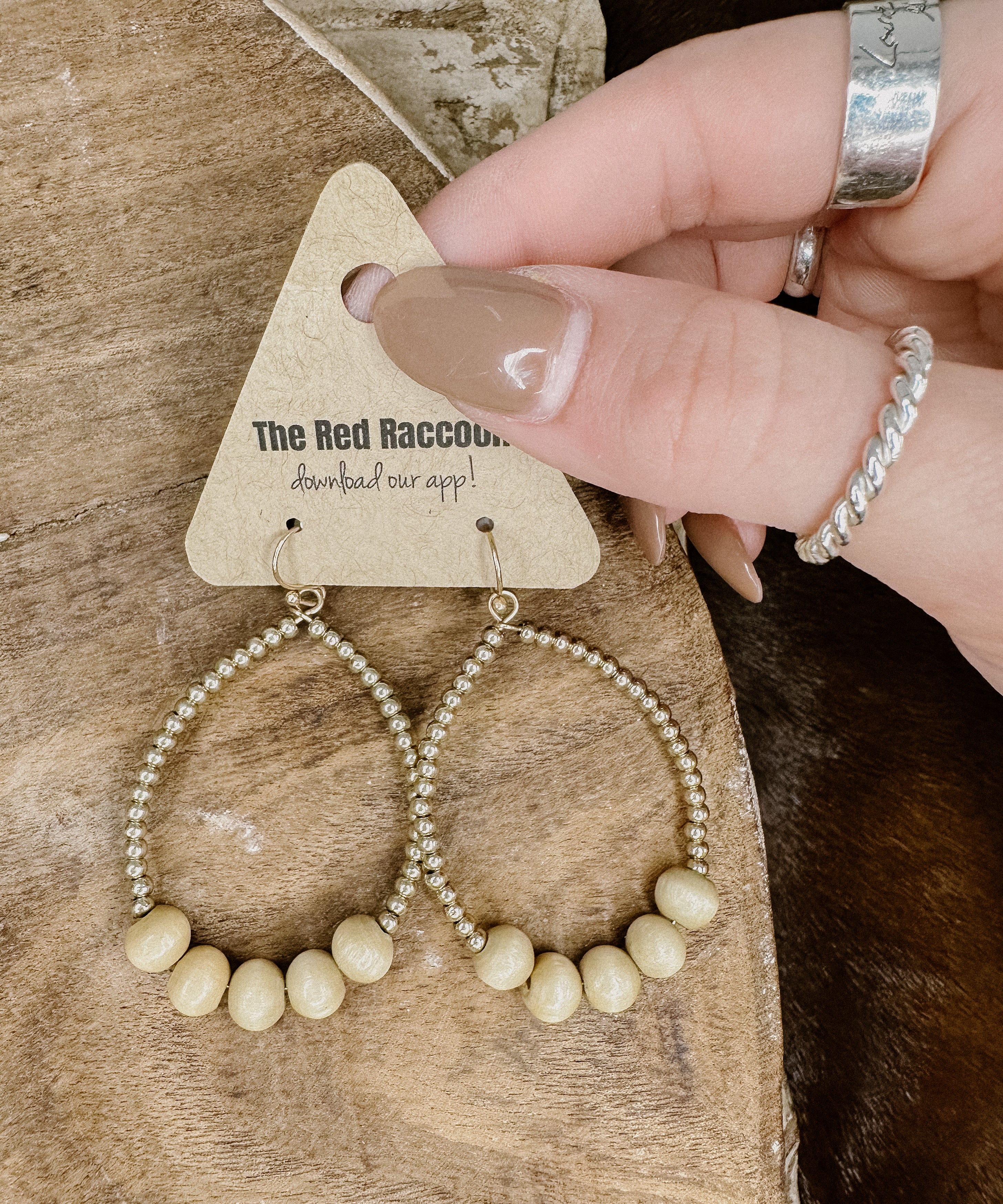 Gold + Wood Teardrop Earring