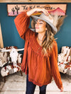 Washed Chili Square Neck Babydoll Blouse