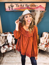 Washed Chili Square Neck Babydoll Blouse