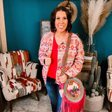 Heather Grey + Pink Mix Abstract Crop Jacket