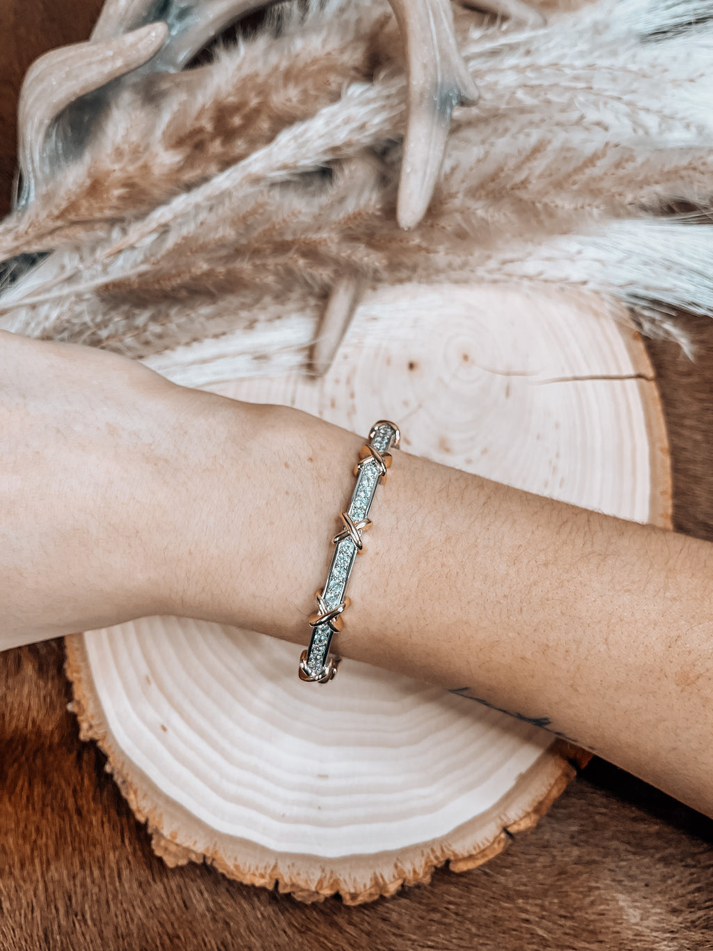 Pave Faux Diamond Crossback Bangle