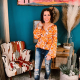 Rust Floral Mix Long Sleeve Blouse
