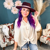 Champagne Washed Satin Button Down Blouse