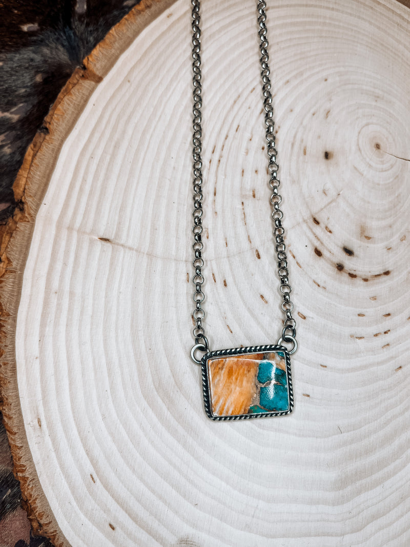 Square Spiny Oyster + Kingman SS Necklace