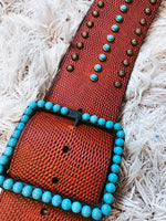Rustic Red Belt w/ Turq Stones