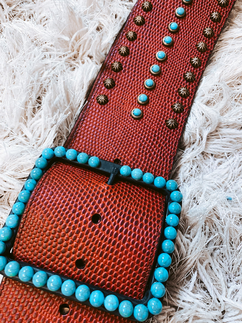 Rustic Red Belt w/ Turq Stones