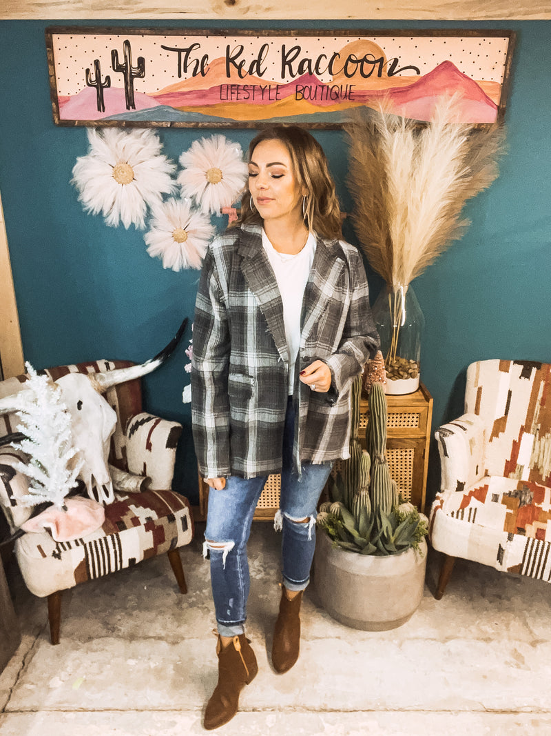 Charcoal Plaid Blazer Jacket