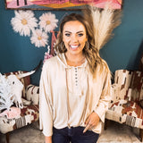 Beige Round Necklace Pullover with Stitched Strings