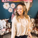 Beige Round Necklace Pullover with Stitched Strings