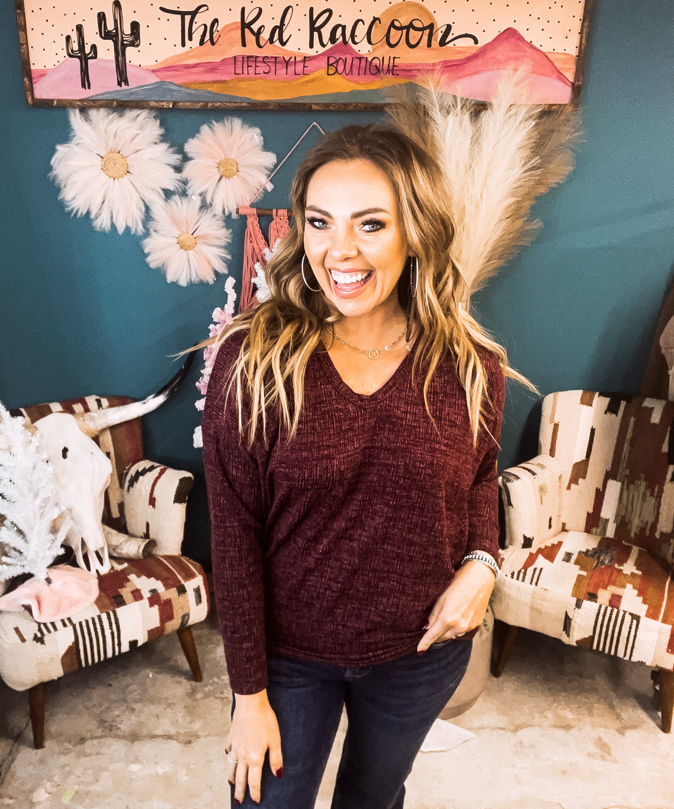 Marled Texture L/S U Neckline Dolman