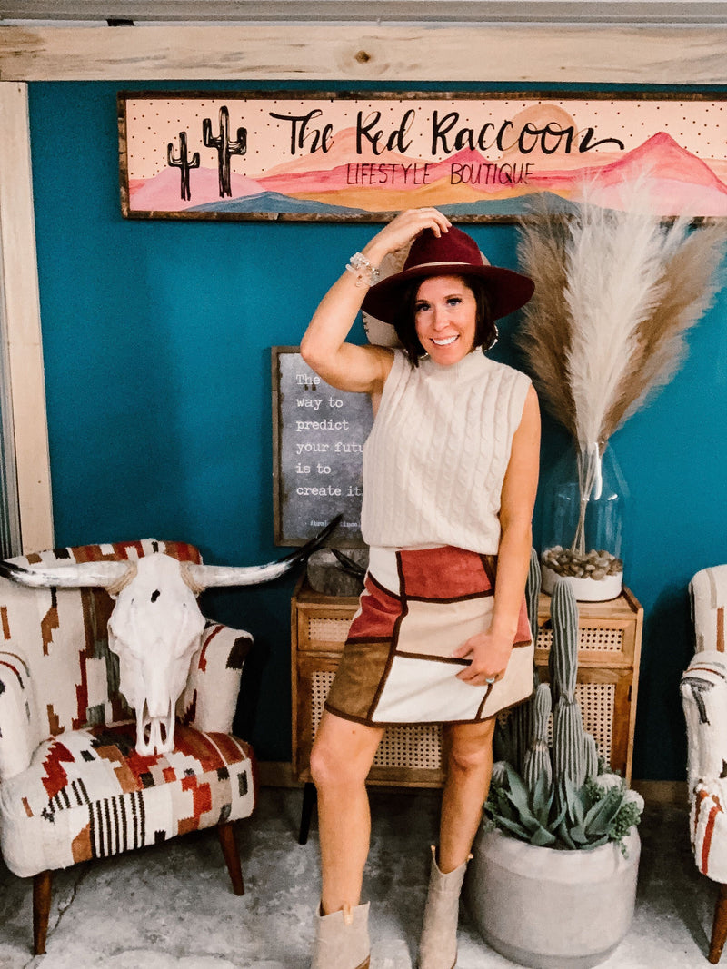 Dusty Pink Mix Colorblock Corduroy Skirt