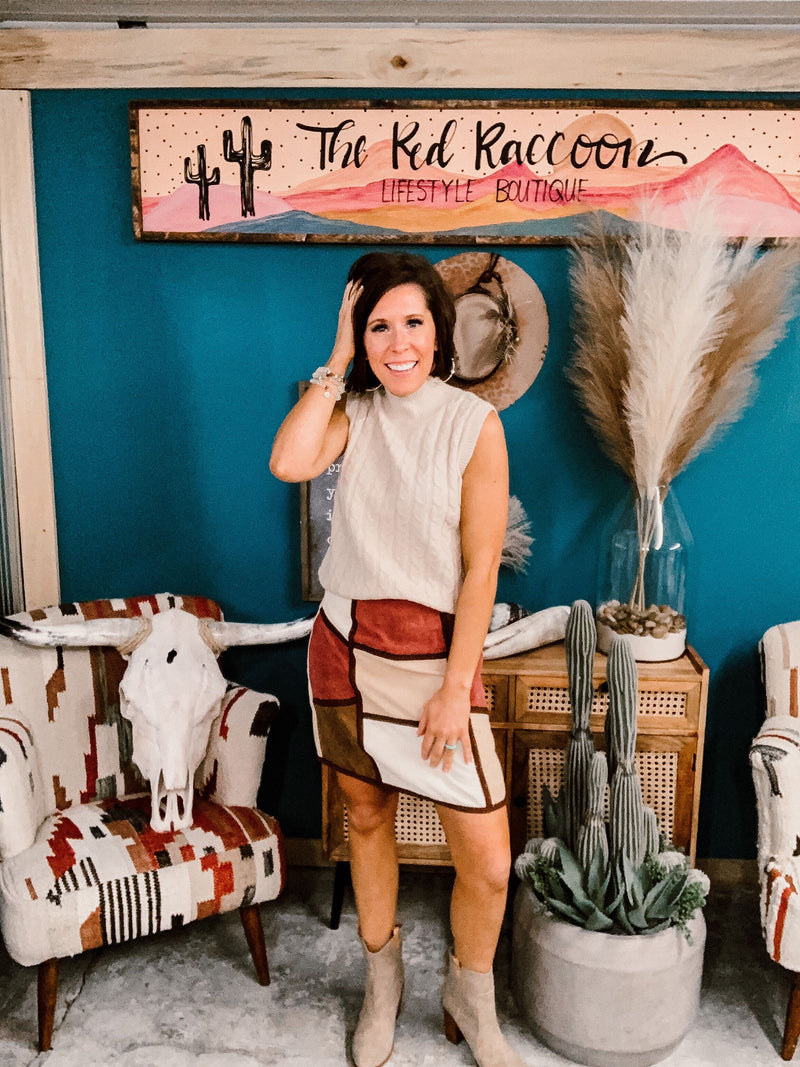 Dusty Pink Mix Colorblock Corduroy Skirt