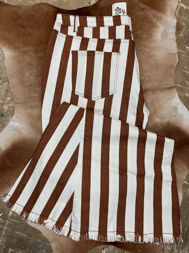 Cream + Rust Stripe Denim Flares