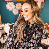 Black Multi Floral Burnout Velvet Bubble Waist Top