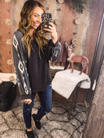 Aztec Sleeve Round Neck L/S Top