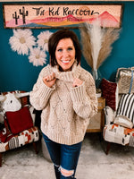 Latte Eyelet Cutout Turtleneck Chenille Sweater