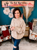 Latte Eyelet Cutout Turtleneck Chenille Sweater