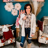 Oatmeal Back Criss Cross Woven Cardigan