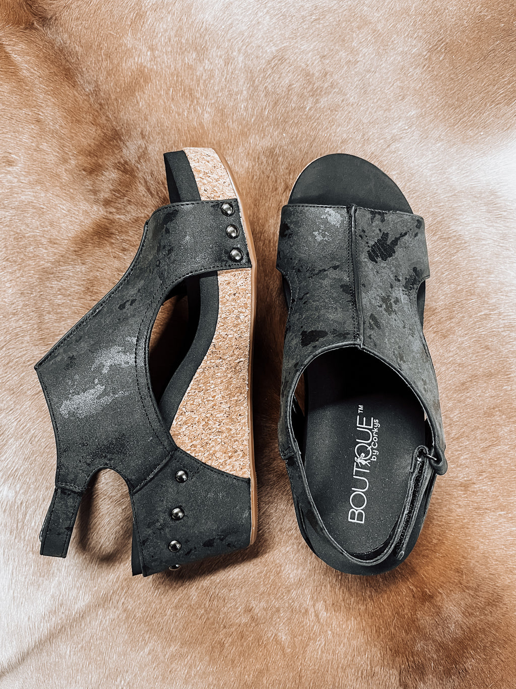 Carley Black Metallic Wedge