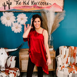 Burgundy Satin Asymmetrical Top