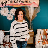 Ivory + Black Stripe Popcorn Sweater