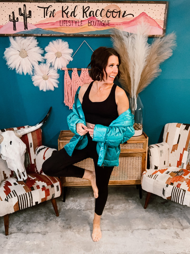 Turquoise Quilted Velvet Jacket