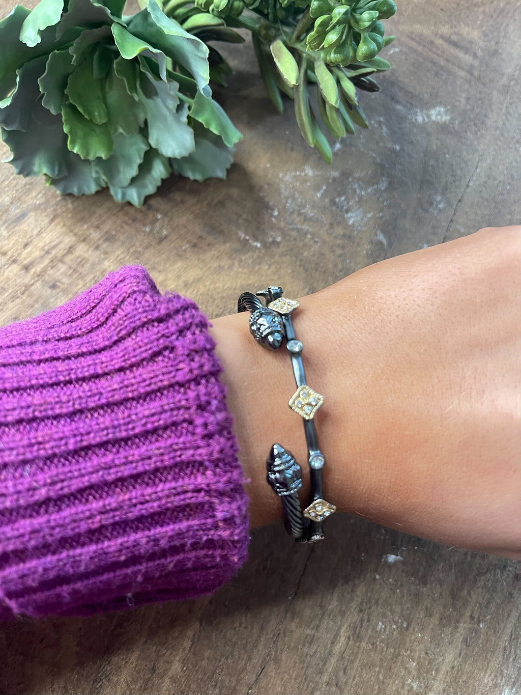 Black + Gold Adorned Bangle