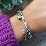 Gold Ribbed Bangle with Black Cluster Stone