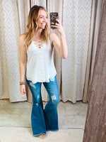 Mid Wash Distressed Flare