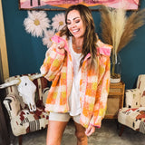 Fun Orange Teddy Block Plaid Sherp Jacket