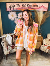 Fun Orange Teddy Block Plaid Sherp Jacket