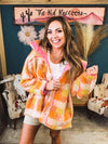 Fun Orange Teddy Block Plaid Sherp Jacket