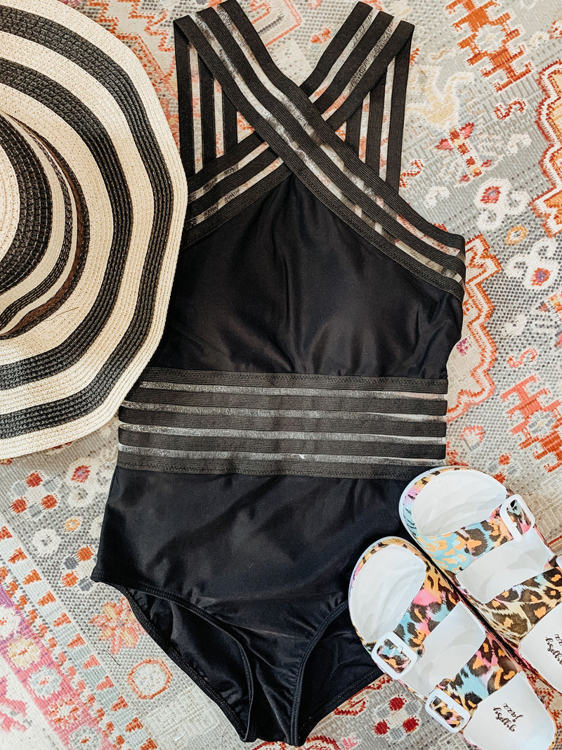 Black Solid Halter Tank Swimwear