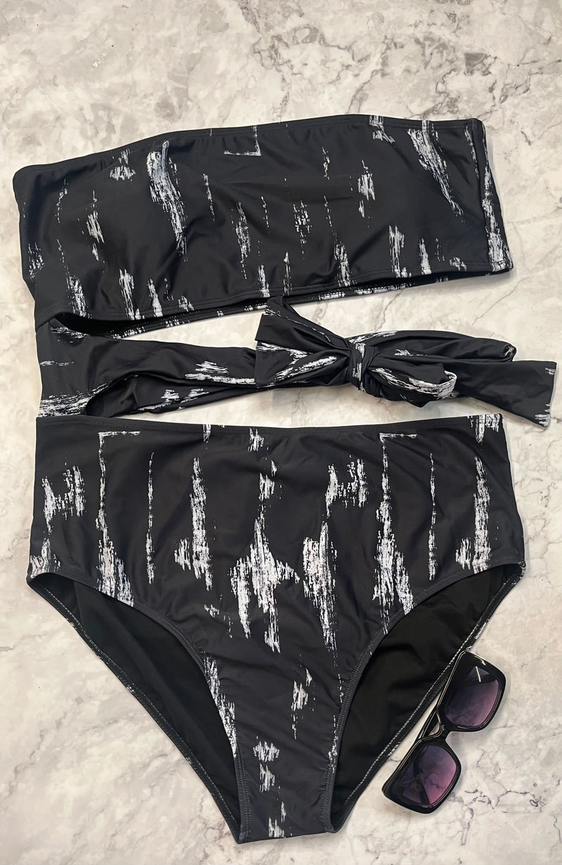 Black Wrap Tie One Piece Swim