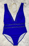 Royal Blue V Neck Double Mesh Swim