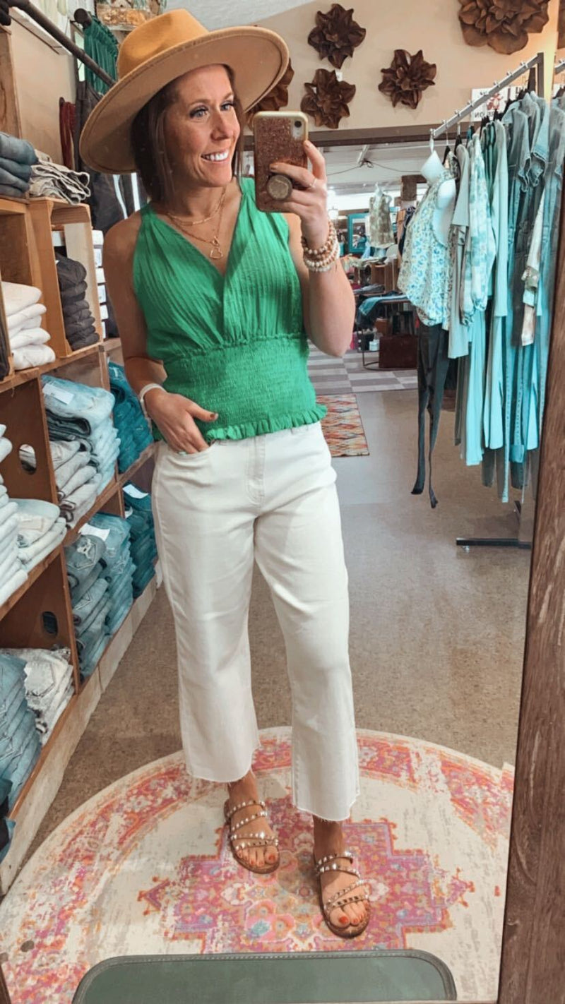 Green Halter Smocked Tank