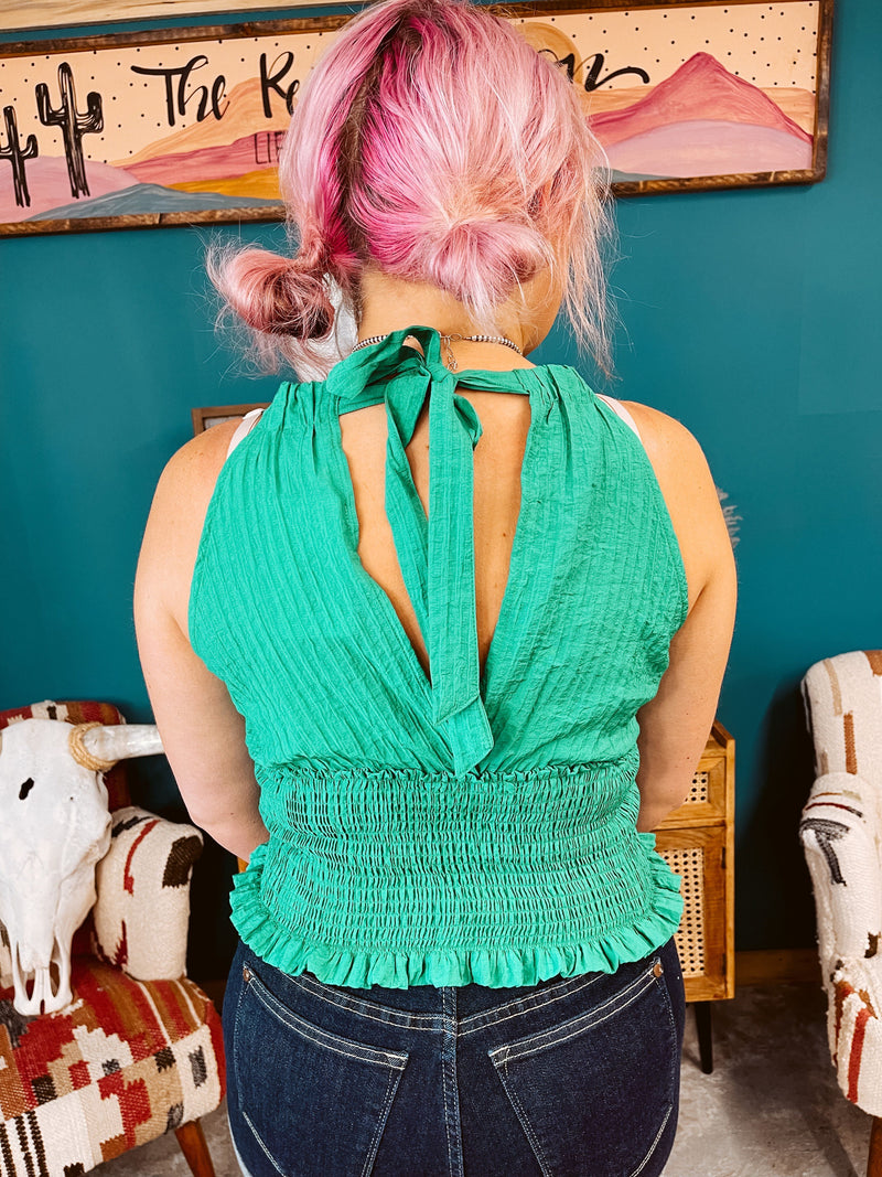 Green Halter Smocked Tank