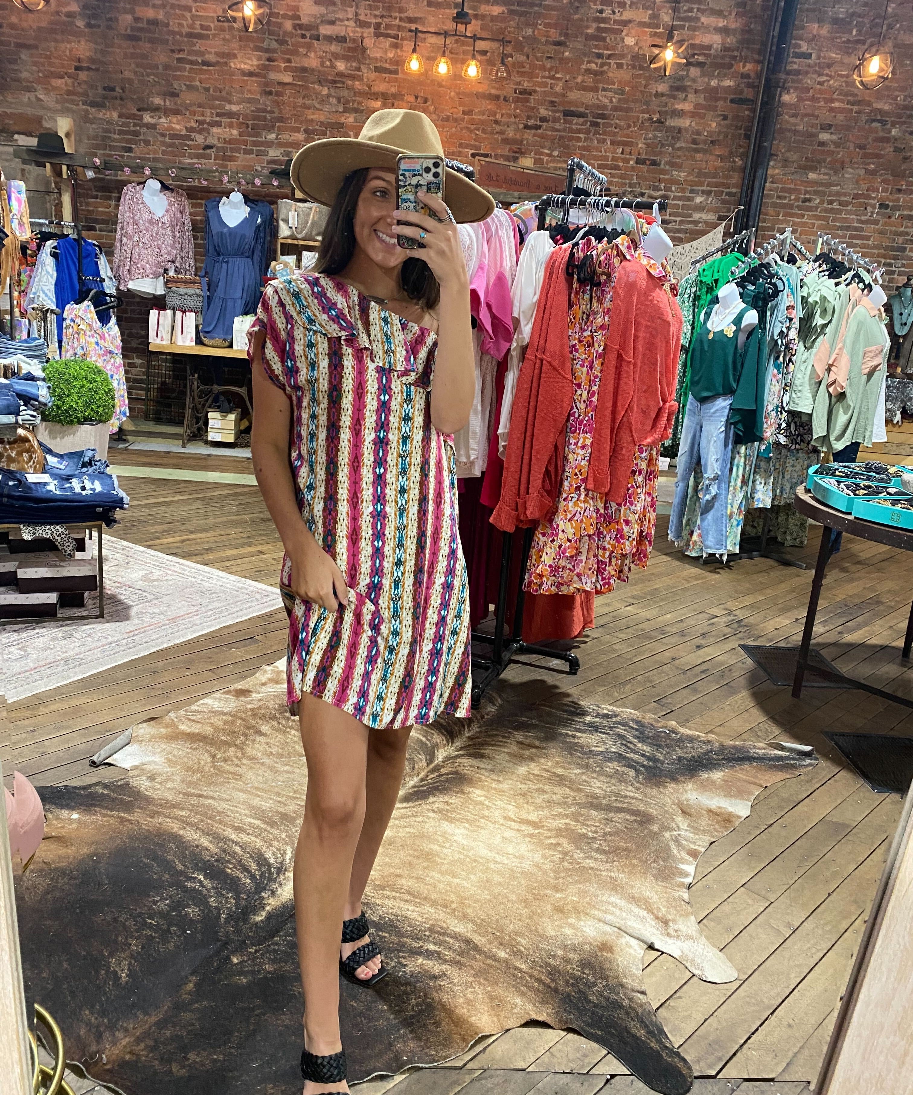Boho Western One Shoulder Ruffle Dress – The Red Raccoon Boho Western One Shoulder Ruffle Dress – The Red Raccoon