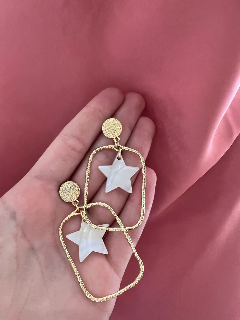 White Shell Star Drop Hoops