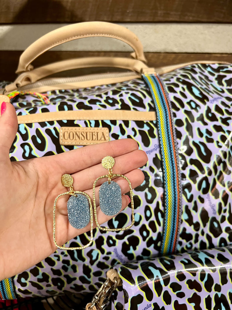 Blue Glitter Rectangle Hoops