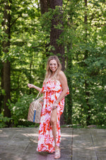 Pink Mix Floral Print Strapless Maxi
