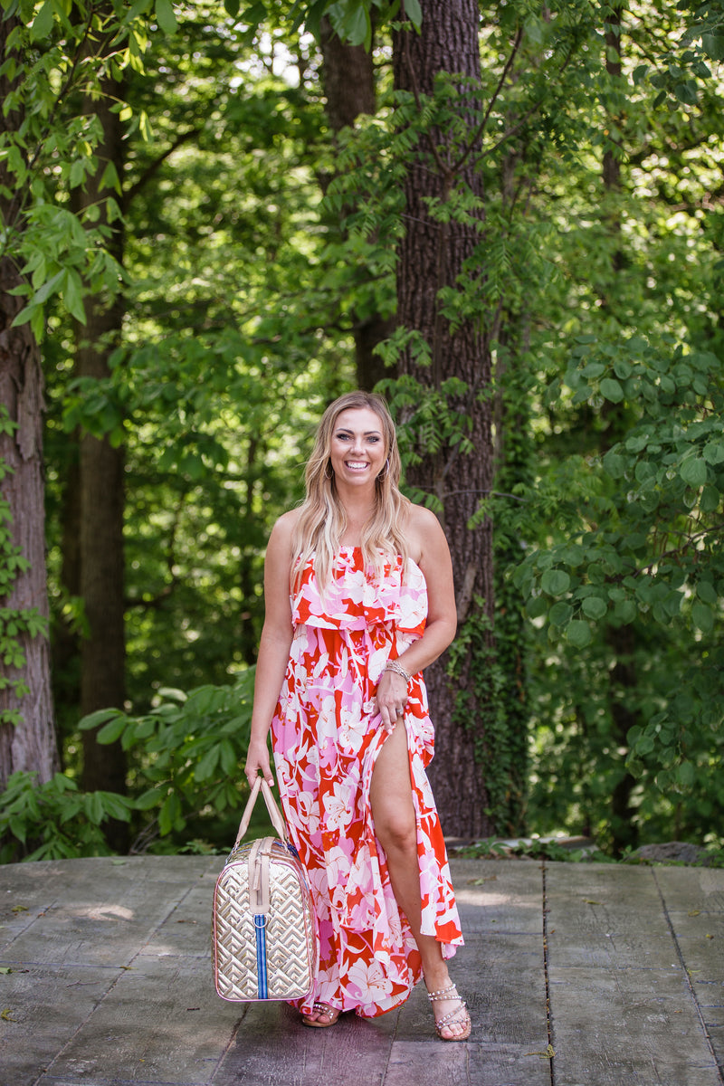 Pink Mix Floral Print Strapless Maxi