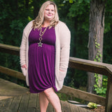 Ecru Fuzzy Knit Caridigan with Front Pockets