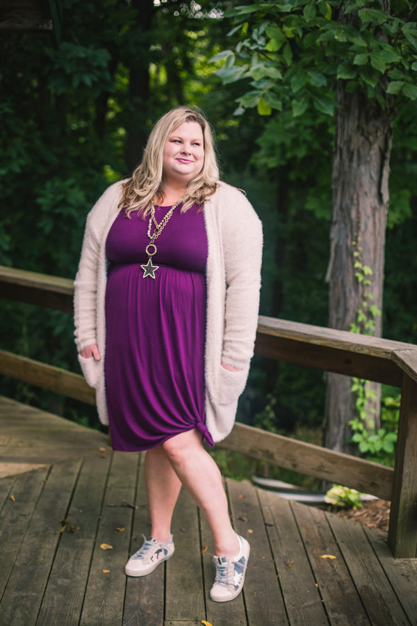 Ecru Fuzzy Knit Caridigan with Front Pockets