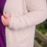 Ecru Fuzzy Knit Caridigan with Front Pockets
