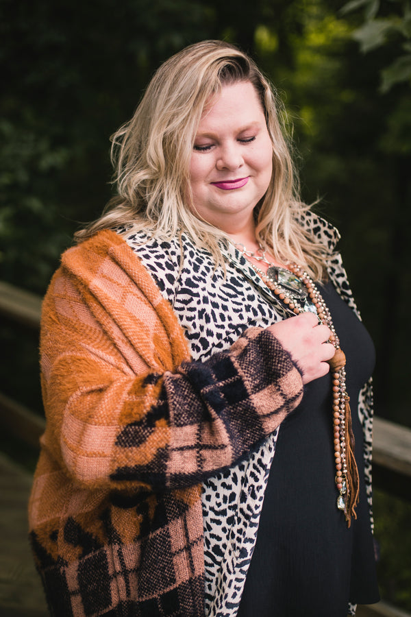 Off White Animal Print Collared Top with Front Pocket