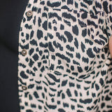 Off White Animal Print Collared Top with Front Pocket