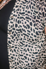 Off White Animal Print Collared Top with Front Pocket