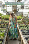 Green Mix Watercolor Halter Smock Maxi